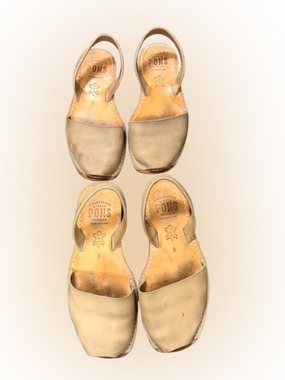 PONS Avarcas Leather Sandals Size 8 Neutral Tan Beige 2 Pair Bundle
Description